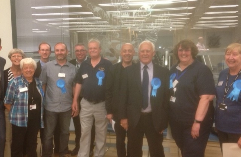 Victorious Cllr. Ray Sams with Association Chairman, Simon Windle, Leader of the Council, Teresa O'Neill OBE and other Councillors.