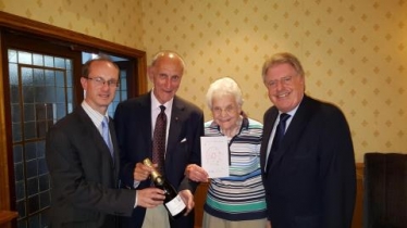 Association Chairman, Simon Windle, and David Evennett MP celebrate with Bernard and Edna Clewes.