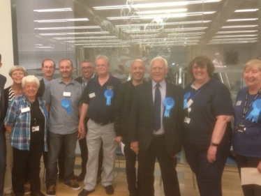 Victorious Cllr. Ray Sams with Association Chairman, Simon Windle, Leader of the Council, Teresa O'Neill OBE and other Councillors.